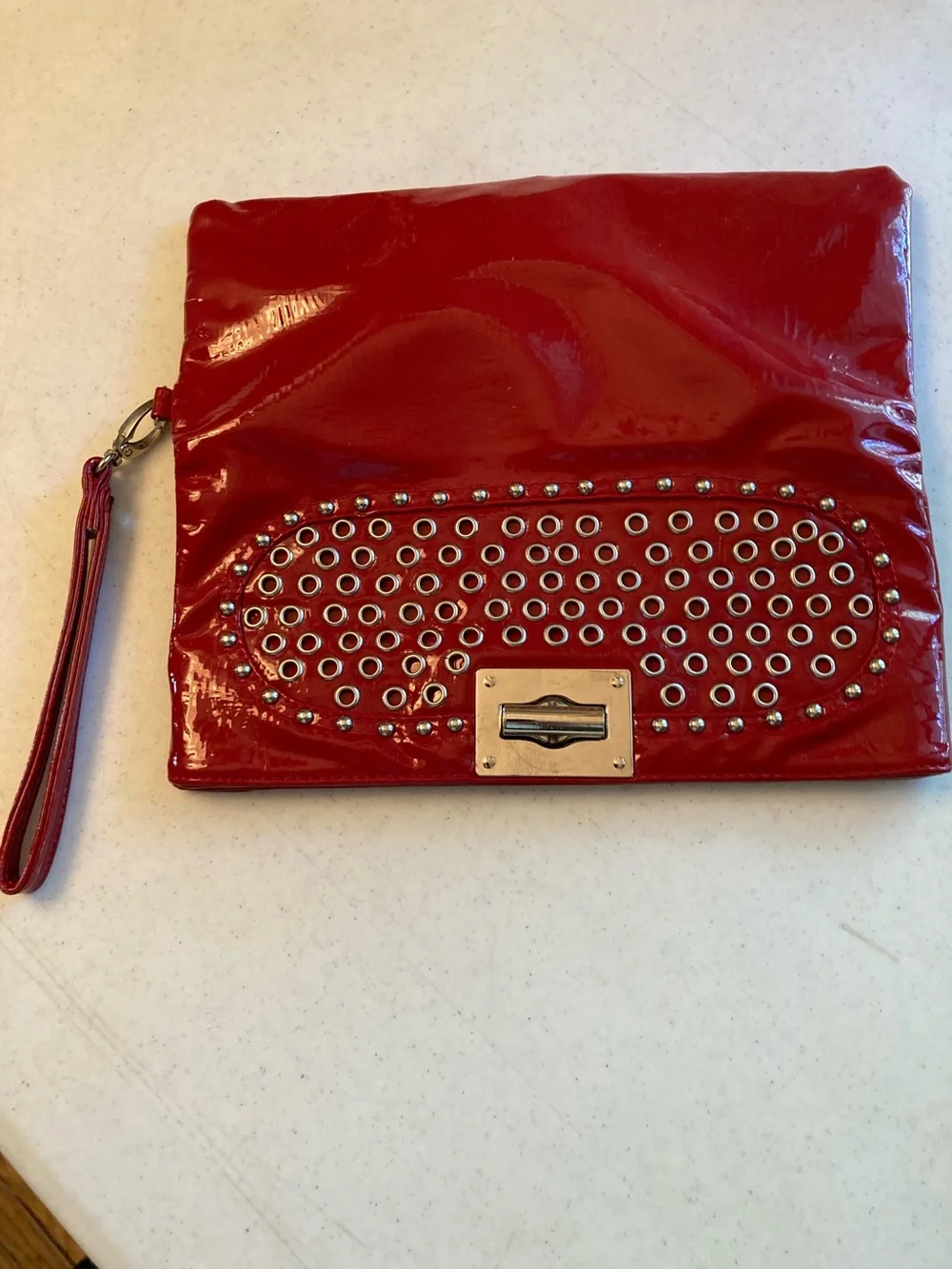 VTG Red Patent Wristlet Clutch with Stud & Grommet Detail - Picture 4 of 10